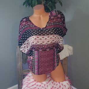 Belle du Jeur floral sheer top S EUC